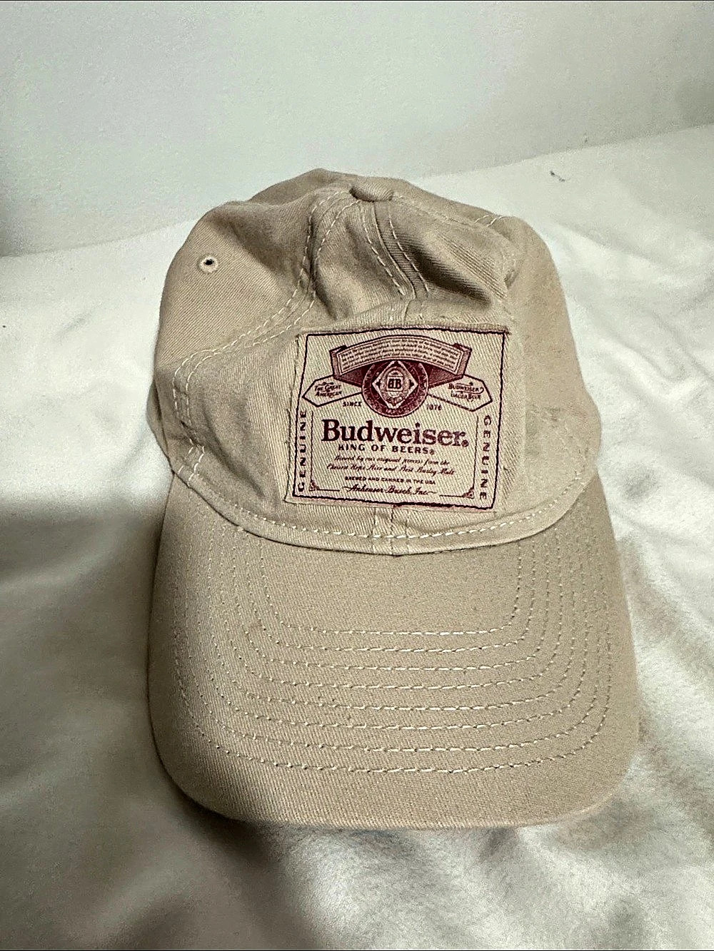 Budweiser King of Beers Tan Patch Dad Hat Vintage Logo Baseball Cap in Beige